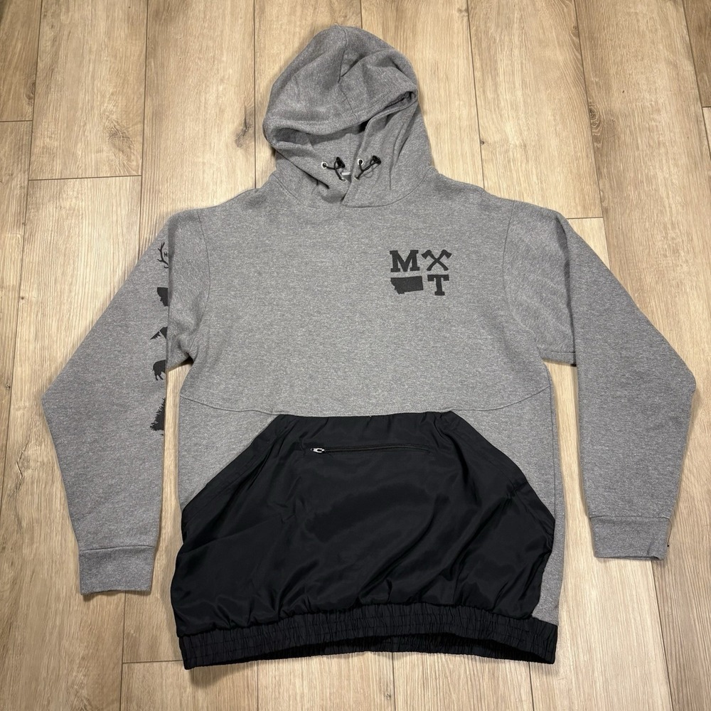 MV Sport‎ Classic Fleece Montana Gray Black Pullover Hoodie Large L MT